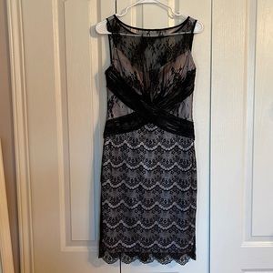 Gently Used like new - J A X black lace dress on nude lining size 6